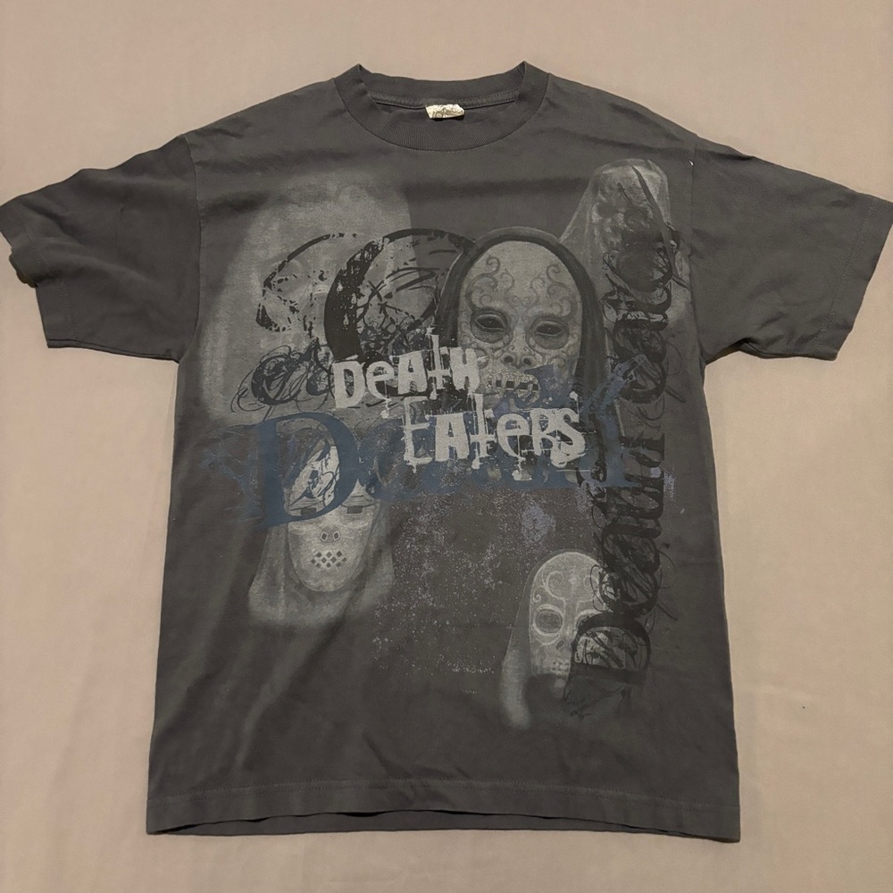 Death Eaters Medium Gray Short Sleeves Grunge Y2K Skull Goth Metal Rock Band‎